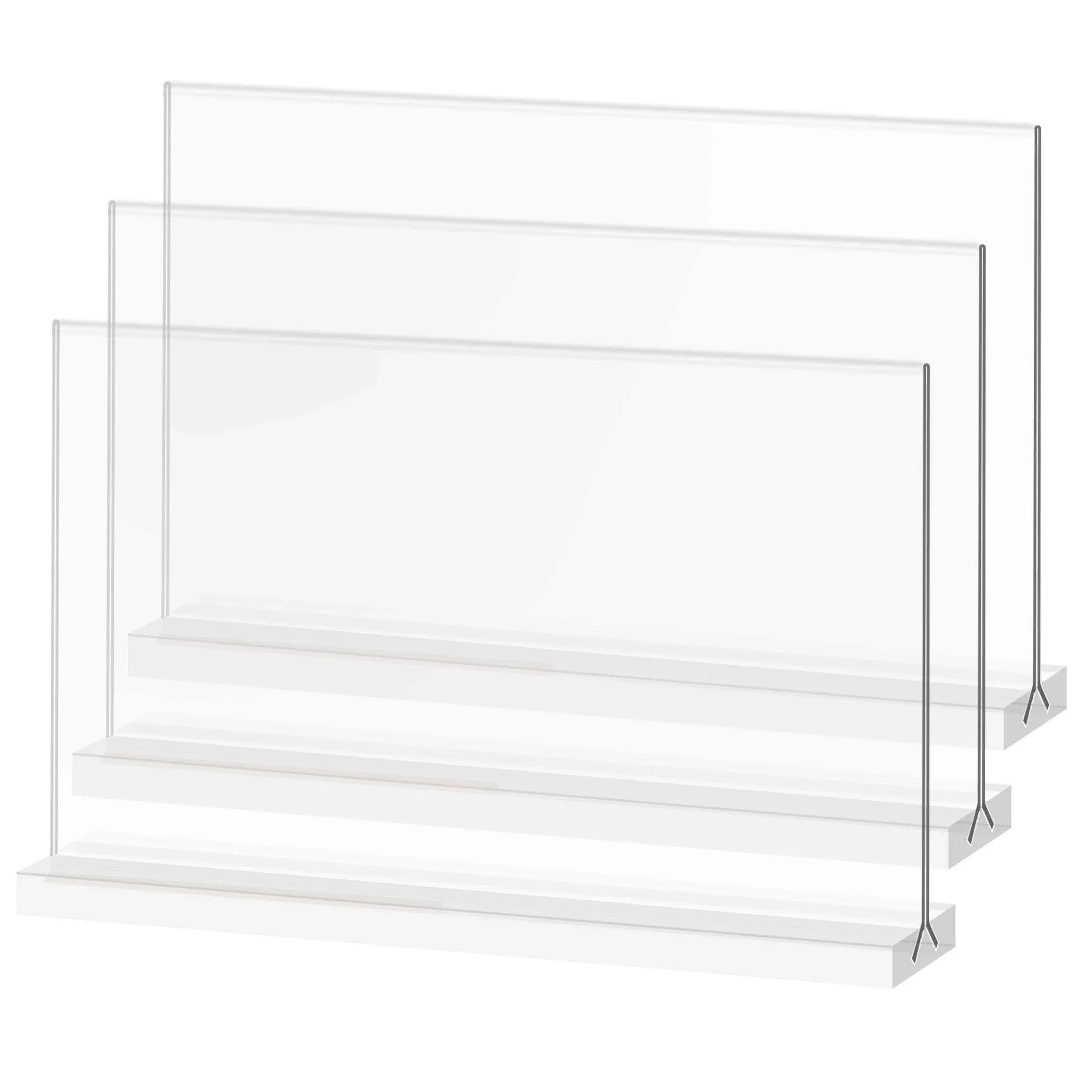 Acrylic Sign Holder 8.5x5.5 Inch 3 Pack Horizontal T Shape Double-Sided Desktop Display Holder. (Optional 8.5x11 8.5x5.5 5x7 Horizontal and Vertical)