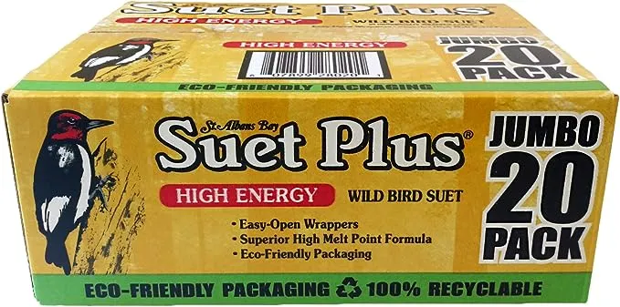 ST. ALBANS BAY SUET PLUS High Energy Suet Cakes, 20 Pack of 11 oz. Suet Cakes for Wild Birds