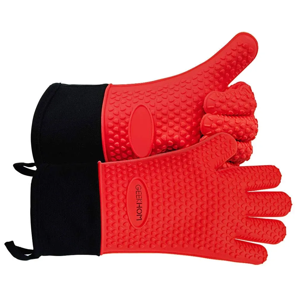 GEEKHOM Silicone Oven Gloves Heat Resistant Silicone Oven Mitts BBQ Gloves Waterproof Kitchen Gloves, BBQ Accessories Fo