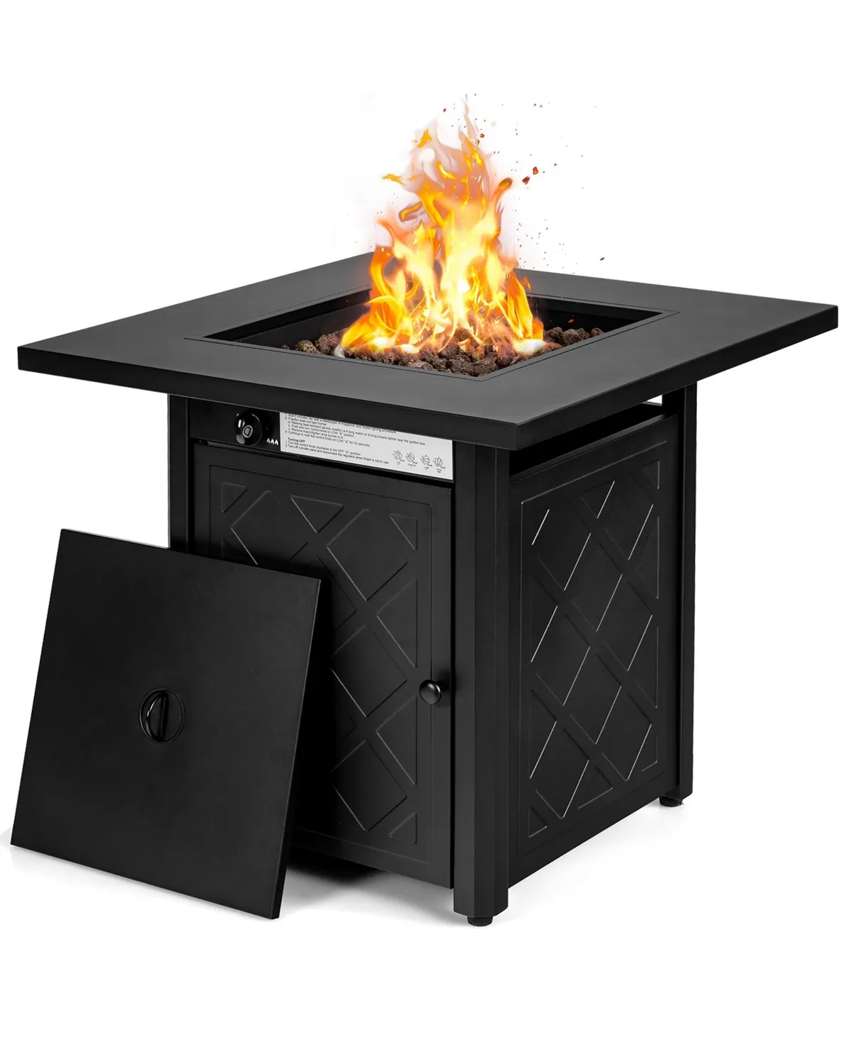 "28'' Propane Fire Pit Table 50,000 Btu Patio Square Gas Fireplace W/lava Rock In Black"