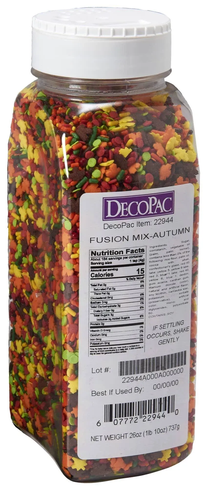 DecoPac Autumn Fusion Mix Sprinkles, 26oz, Shaped Candy Sprinkles in Handheld Container, Edible Decorations For Celebration Cakes, Cupcakes, Cookies and Donuts