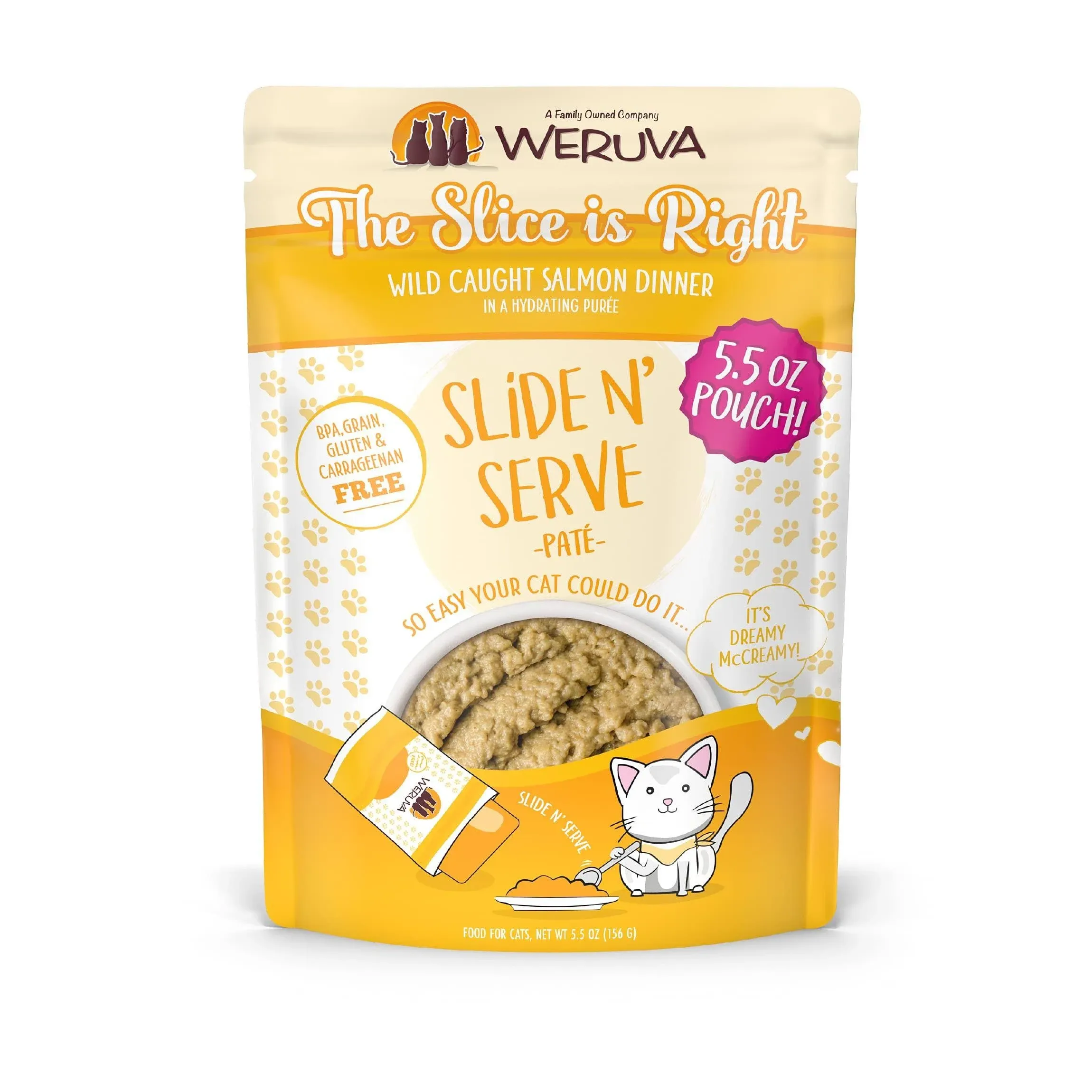 Weruva Wet Cat Food, The Slice is Right with Wild Caught Salmon Pate, 2.8oz Slide N Serve Pouch, Pack of 12