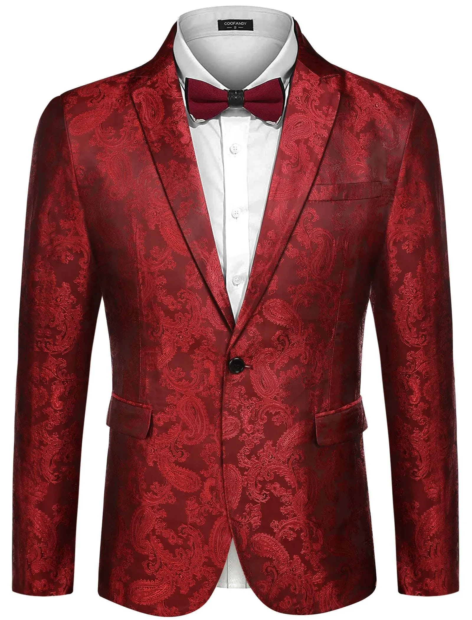 COOFANDY Men&#039;s Floral Tuxedo Jacket Paisley Notch Lapel Stylish Suit Blazer Jack