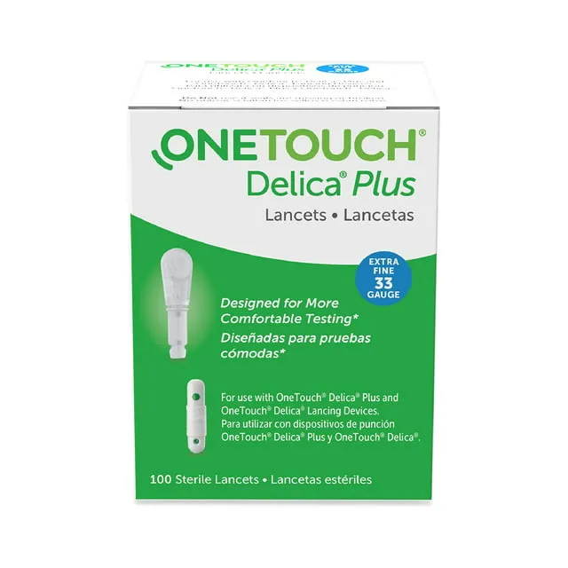 OneTouch Delica Plus Lancets for Diabetes Testing | Fine 30 Gauge Lancets for Blood Test | Diabetic Supplies for Blood Sugar Monitor | Lancets for Lancing Device, 100 Count