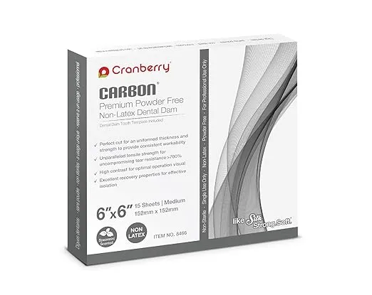 Cranberry CR8466 Carbon Dental Dam Non-Latex Powder-Free, Spearmint Scented, 6x6, Dark Grey (Pack of 15)