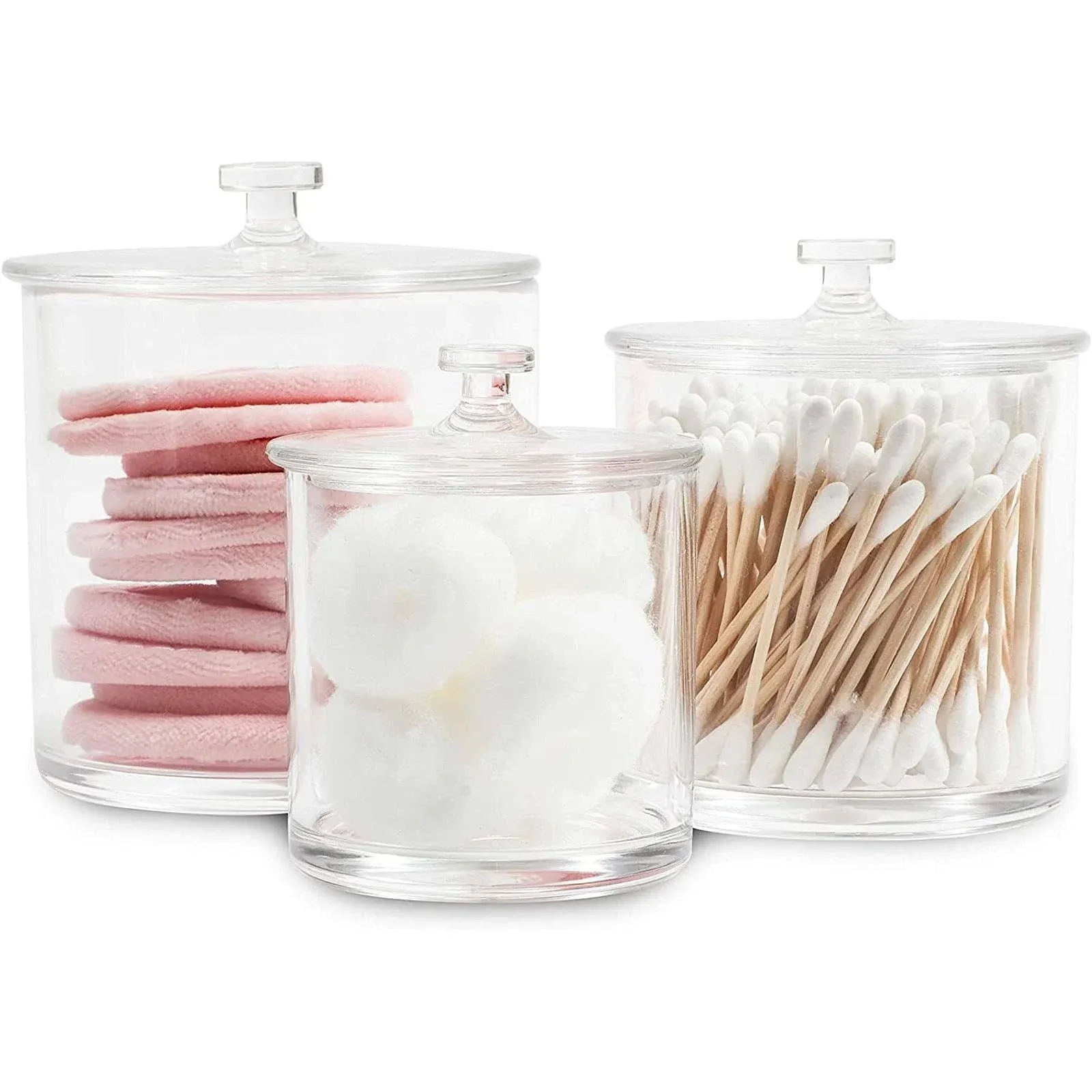 3 Pack Acrylic Apothecary Jars Container for Bathroom Vanity Organizer, 3 Sizes