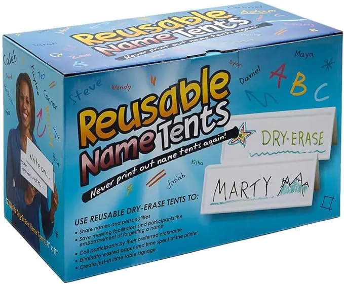 Reusable Dry- Erase Name Tents Boxed Set of 12 | Durable, Sturdy Tent Cards... 