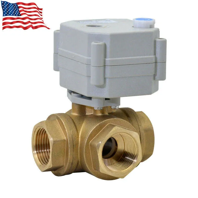 3 Way 3/4 inch 12V/24V AC/DC L Type Auto Return Brass Electrical Position Feedback On/Off Motorized Ball Valve