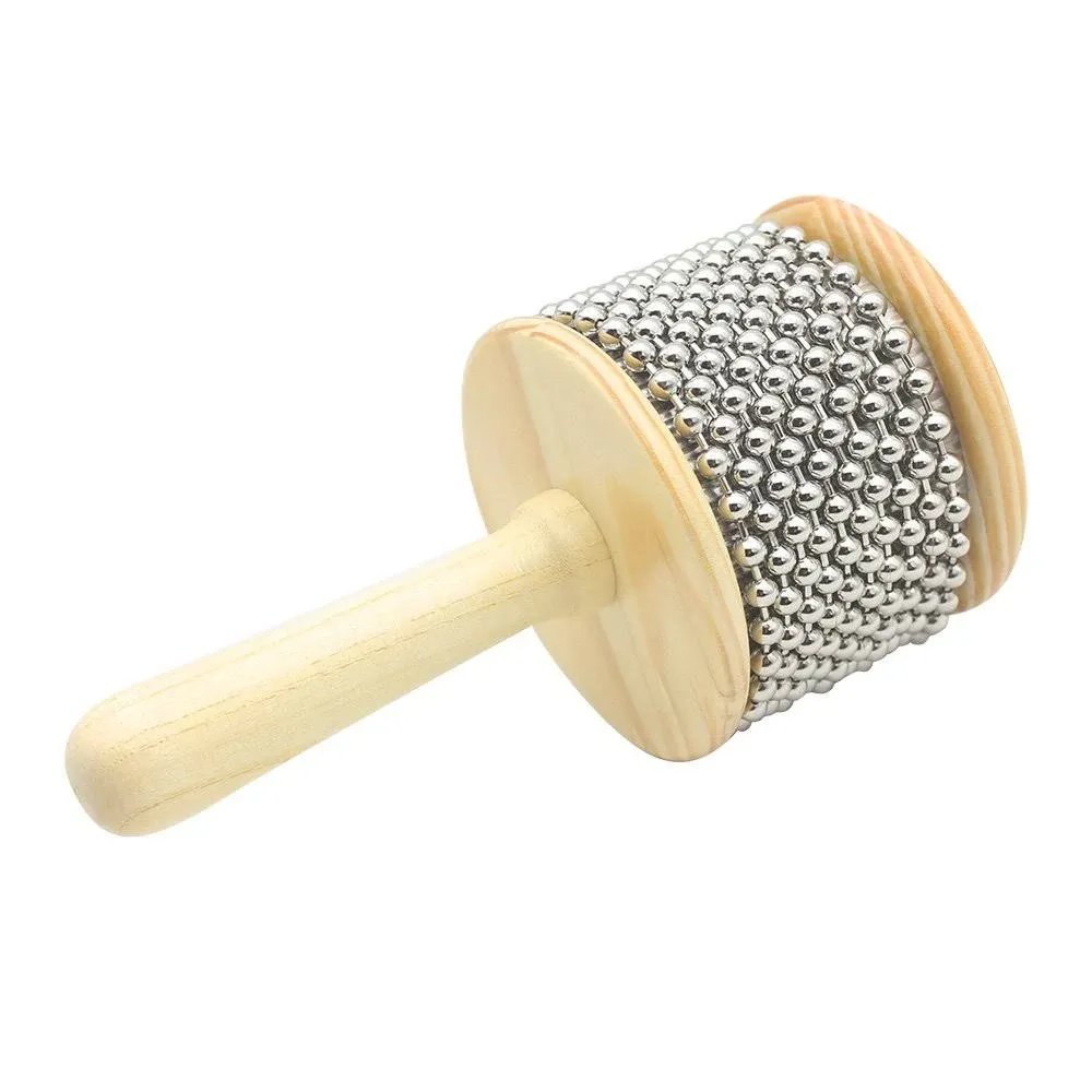 Wooden Cabasa Hand Shaker Percussion Instrument with Metal Beads for Classroom Band 3.4" Size