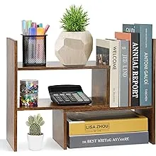 Expandable Wood Desktop Bookshelf Desktop Organizer Office Storage Rack Wood Display Shelf, Counter Storage Rack Top Bookcase - Freestyle Display Natural Stand Office Supplies Desk Organizer