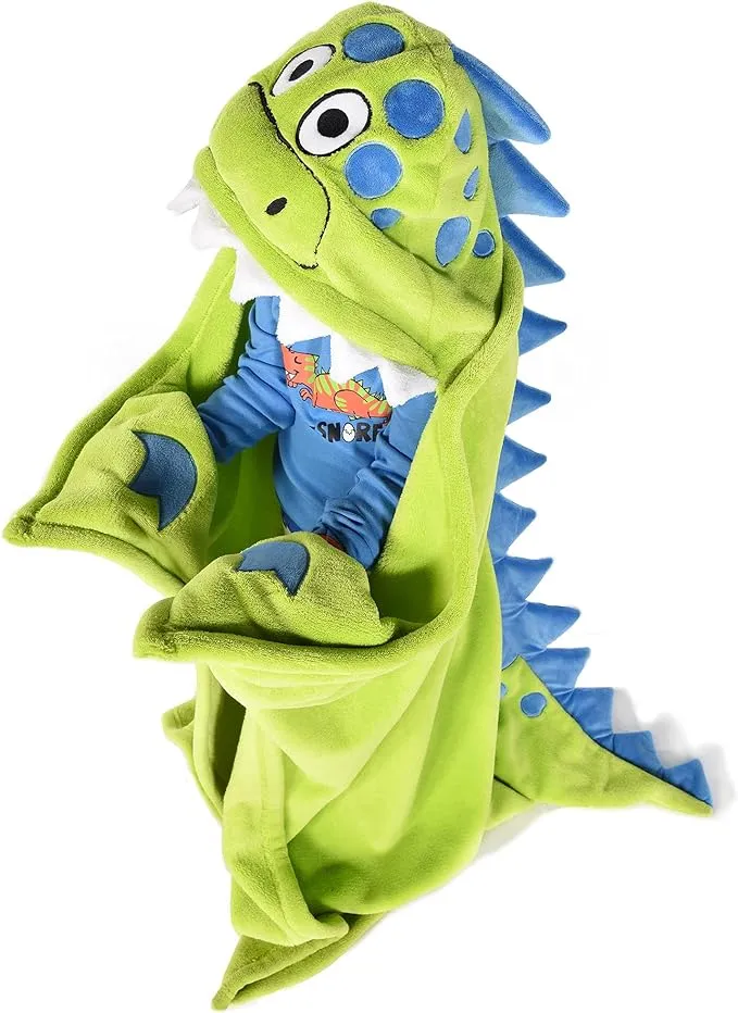 Lazy One Wearable Hooded Blanket for Kids, Animal Hooded Blanket (Dino Blanket)