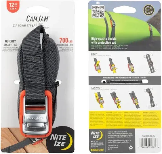 Nite Ize CamJam Tie Down Strap, One-Of-A-Kind Zinc Alloy Buckle + Extra Strong Webbing, 700LB Load Limit, 6 FT Webbing