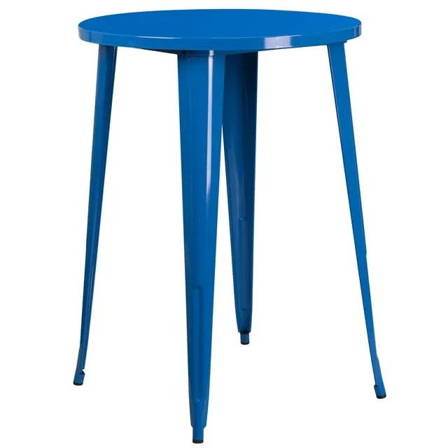 "30'' Round Blue Metal Indoor-Outdoor Bar Height Table By Flash Furniture"