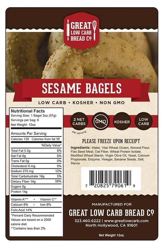 Great Low Carb Bread Company Bagels, Sesame, 12 oz.