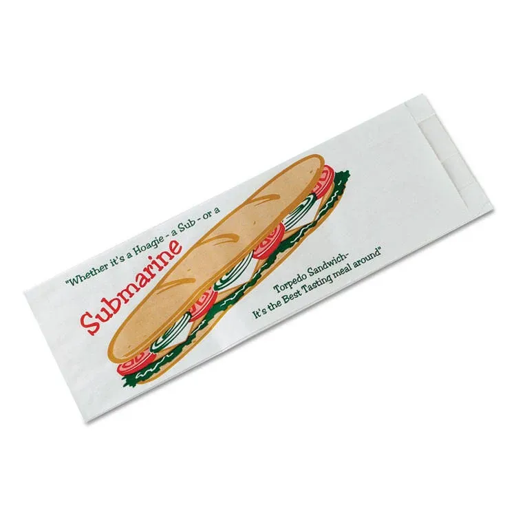 Sub Sandwich Bags, 4.5 in. x 14 in., White/Submarine-Sandwich Theme, 1000PK