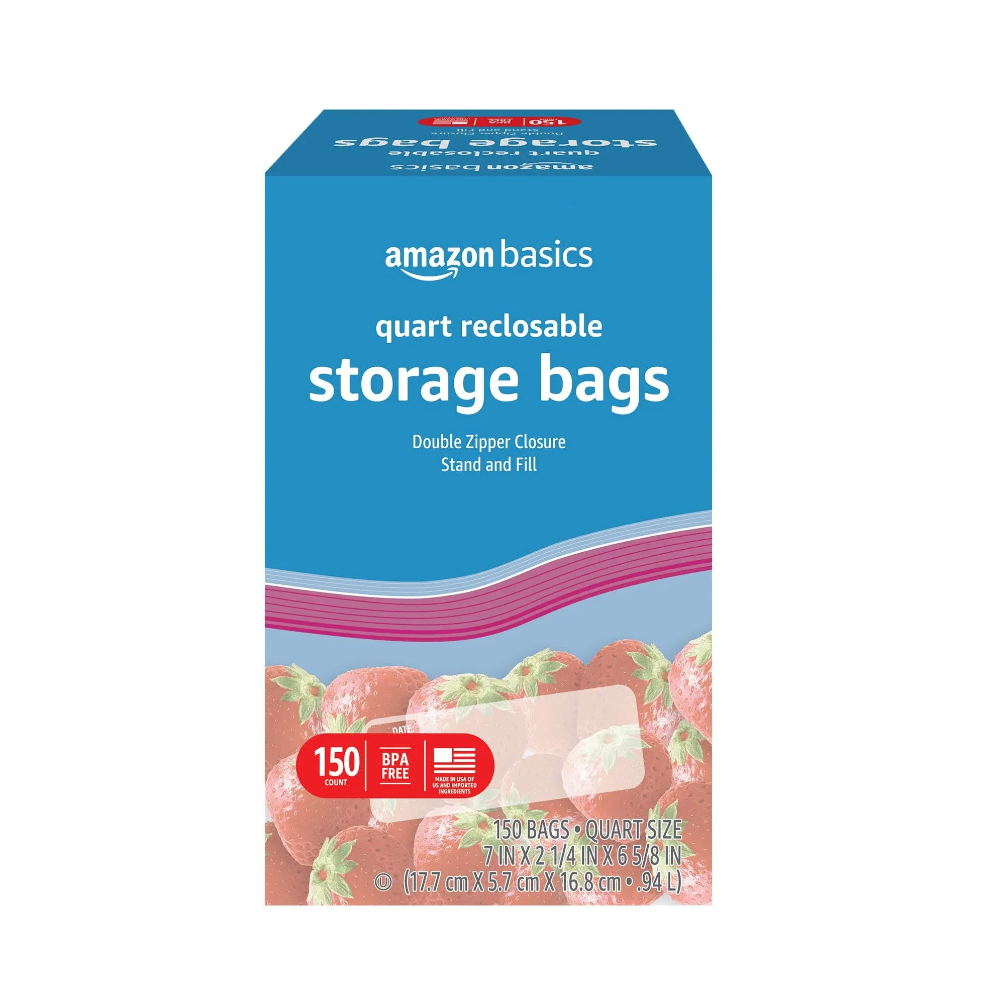 Amazon Basics Quart Food Storage Bags, 150 Count (Previously Solimo)