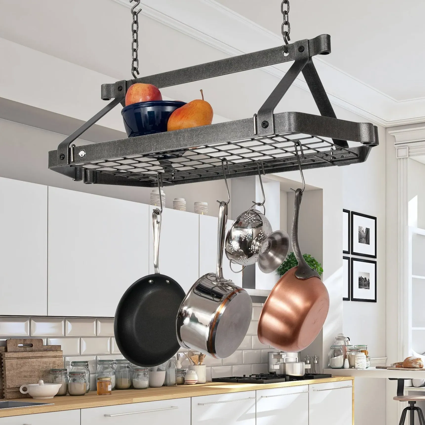 Enclume Retro Rectangle Pot Rack - Hammered Steel