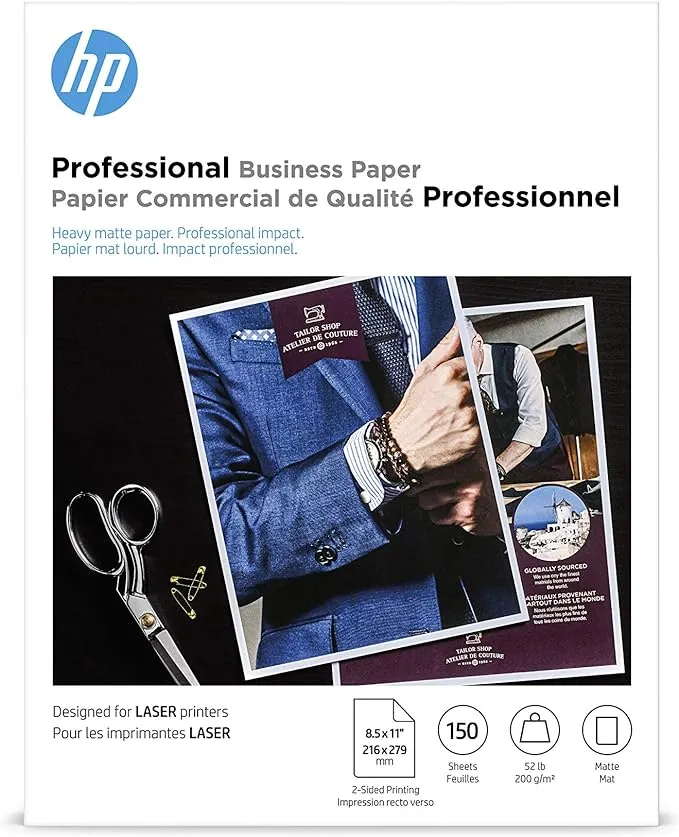 HP Professional Business Paper, Matte, 8.5x11 in, 52 lb, 150 sheets, works with laser printers (4WN05A)