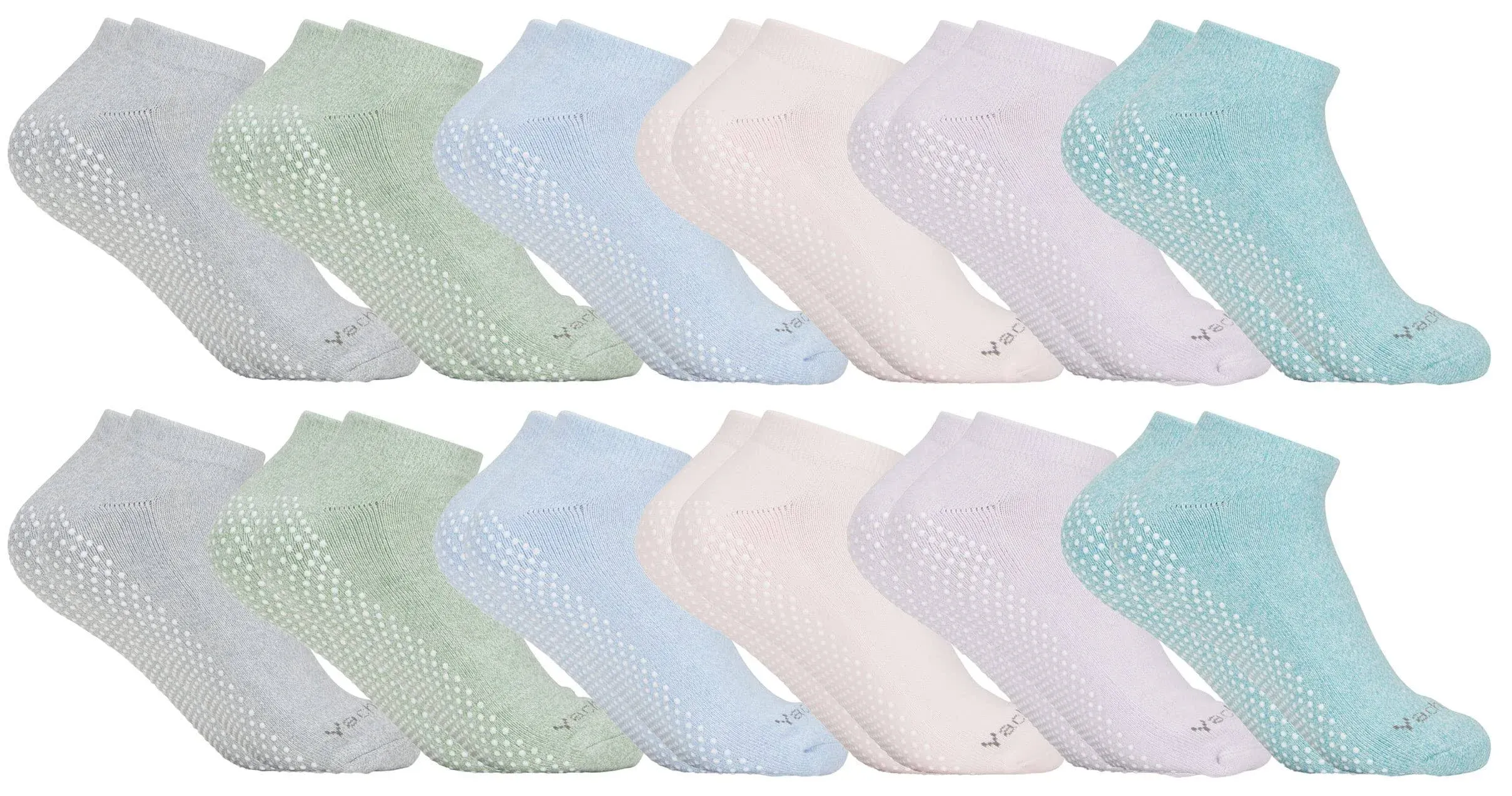 Yacht & Smith Women's Non Slip No-Skid Socks with Grips, 97% Cotton, for Hospital, Yoga, Pilates, Barre, Ankle Sock (12 Pairs Marled Pastel )