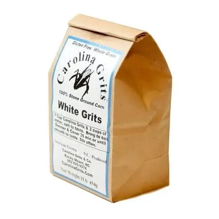 Carolina Grits Company Traditionally Stone Ground Carolina White Grits, Whole Grain, Gluten Free and non-GMO (White, 1 Pack (16 ounces))