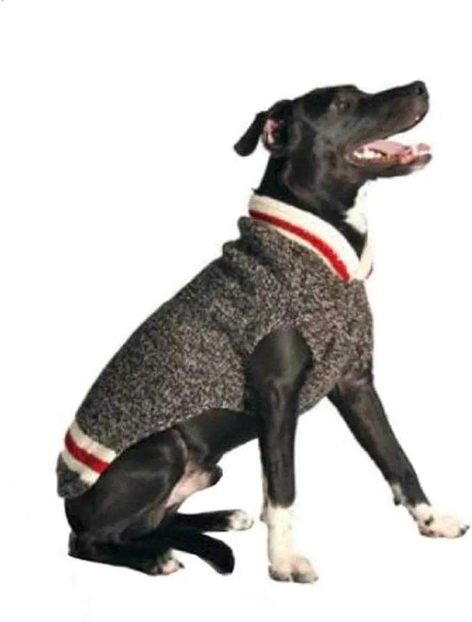 Chilly Dog 100% Wool Boyfriend,Dad Sweater Gray Brown Heather Small Red Stripe S