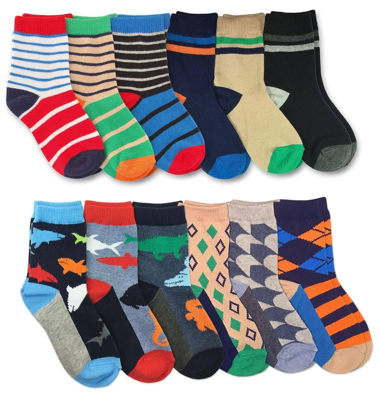 Jefferies Socks Boys Multicolored Stripe Fashion Variety Crew Socks 12 Pair Pack