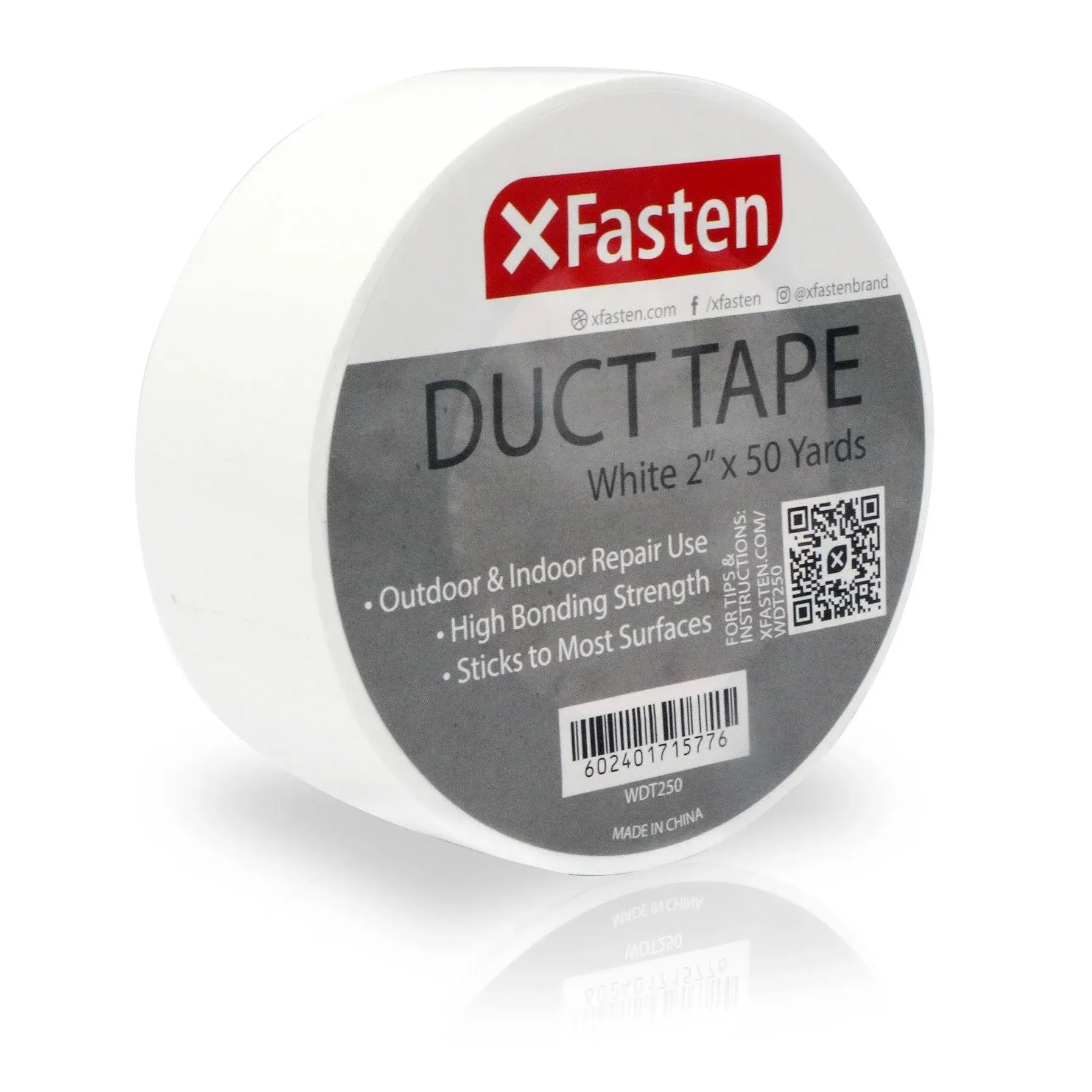 XFasten Duct Tape White, 2 Inches x 50 Yards, All-Weather Duct Repair Tape for Heavy-Duty Repair, Patching, Packing | High Tensile Strength & Shear Stress Resistance | Cold and Snow Resistant