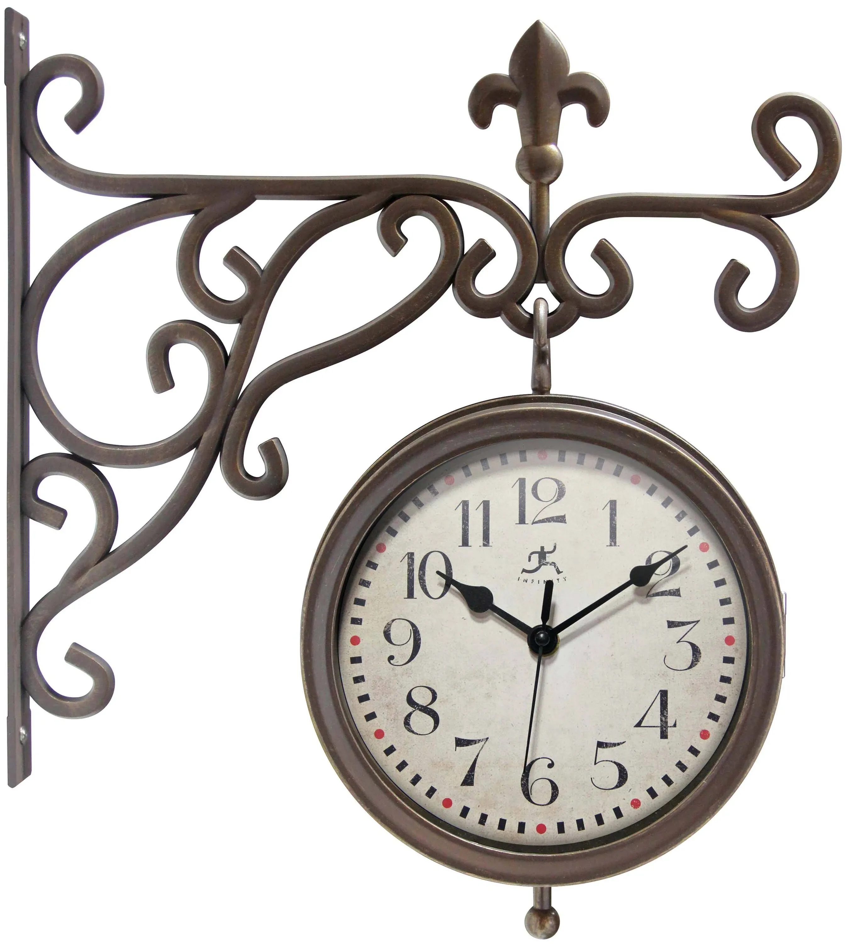 Wall Clock/ Thermometer Double-Sided Weathered Brown Black Antique-Style Hands