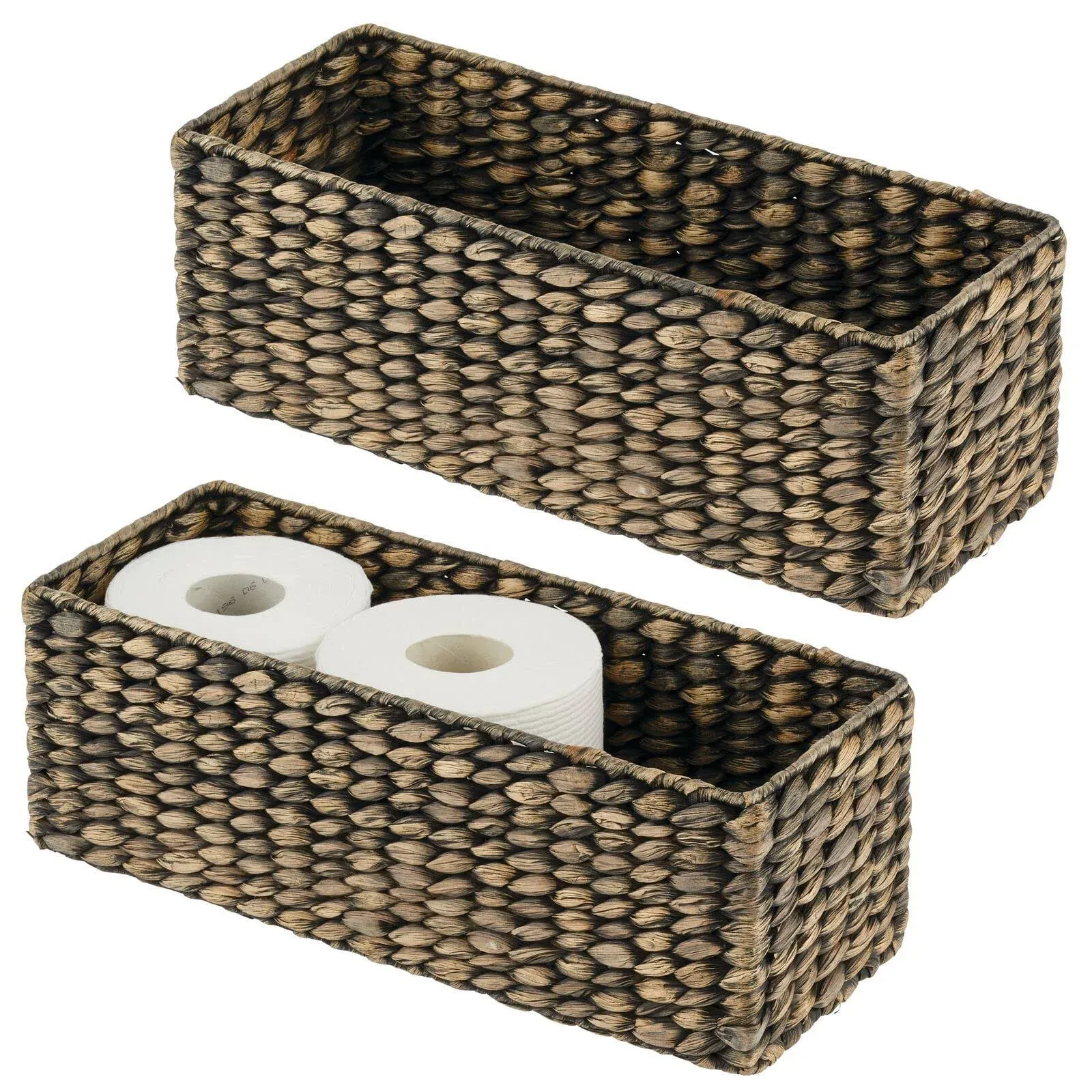 mDesign Natural Woven Water Hyacinth Bathroom Storage Organizer Basket