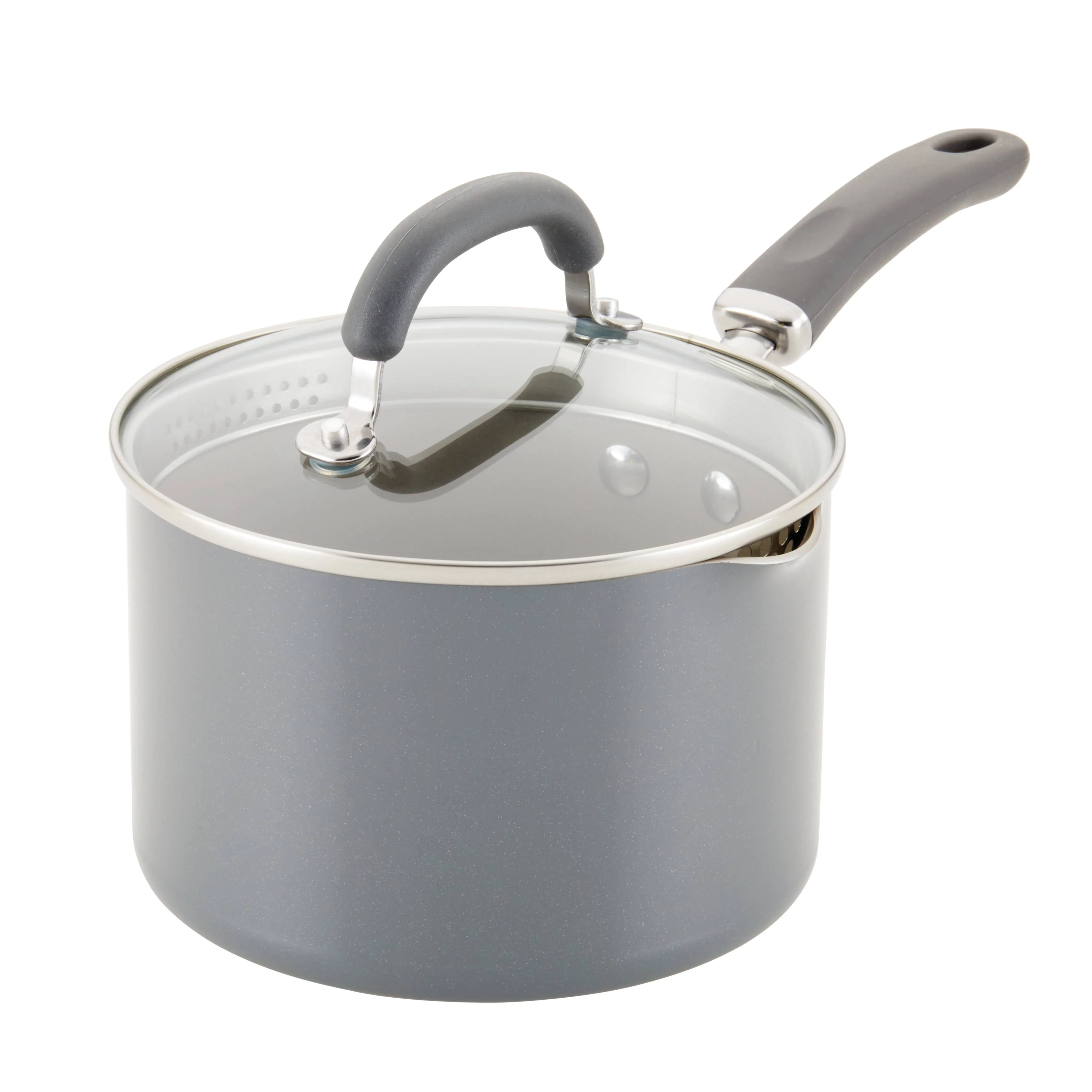 Rachael Ray 12021 Create Delicious Nonstick Sauce Pan / Saucepan with Straining and Lid, 3 Quart - Gray Shimmer