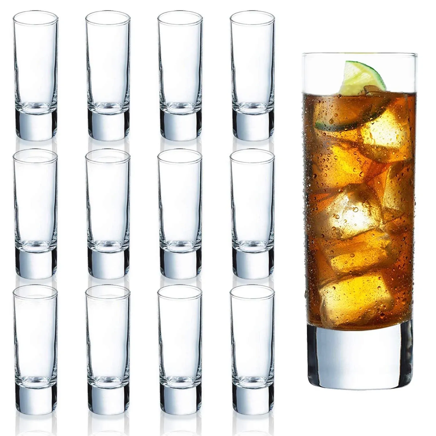 Clear Heavy Base Shot Glasses 12 Pack, 2 Oz Tall Glass Set for Whiskey, Tequila,