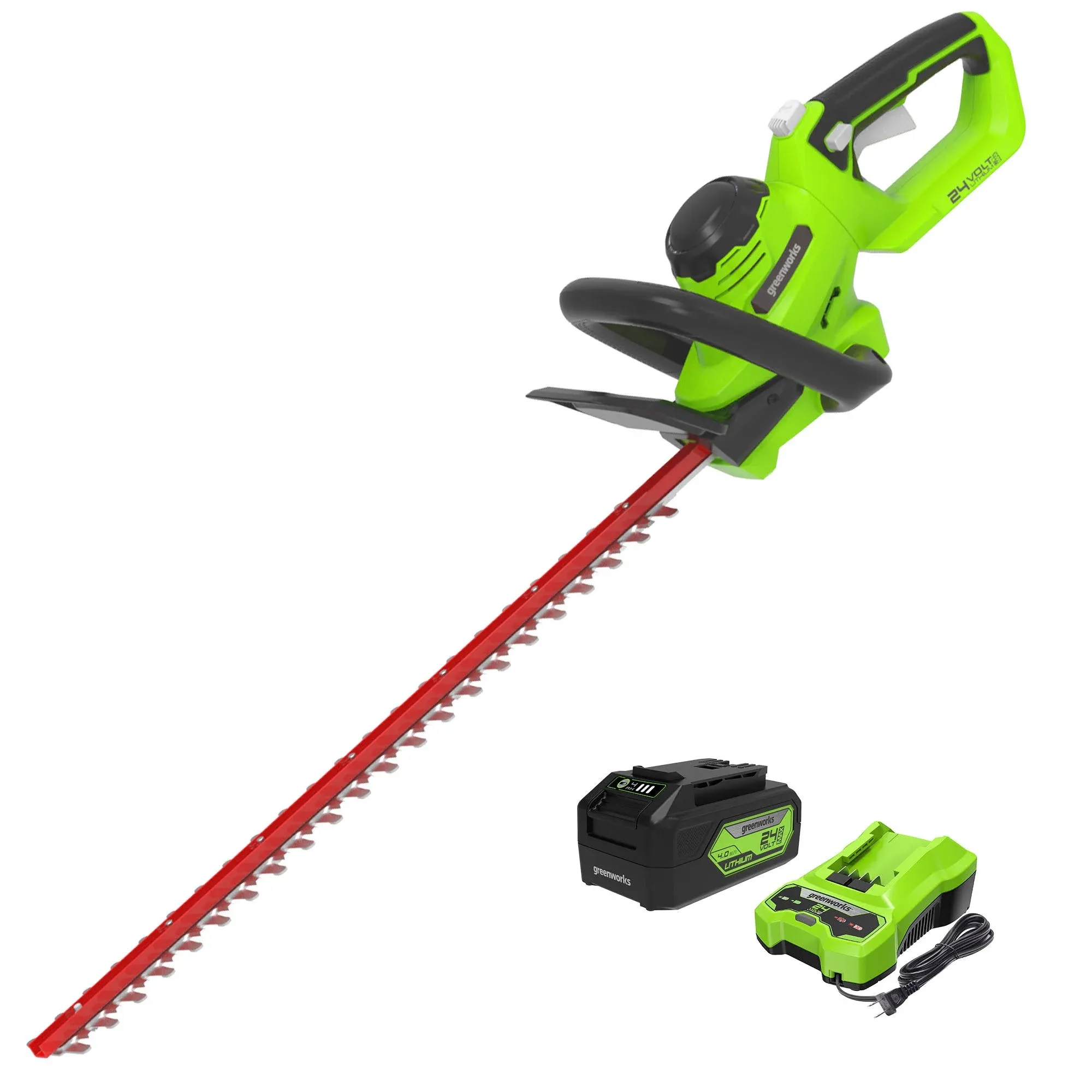 Greenworks 24V 22" Cordless Laser Cut Hedge Trimmer, 4.0Ah USB Battery and Charger Included