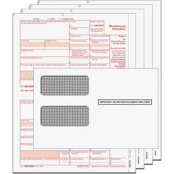 1099-MISC Tax Forms for 2024 | 4-Part Laser Forms Kit with Envelopes and 1096 Transmittal Forms | Qty for 10 Vendors