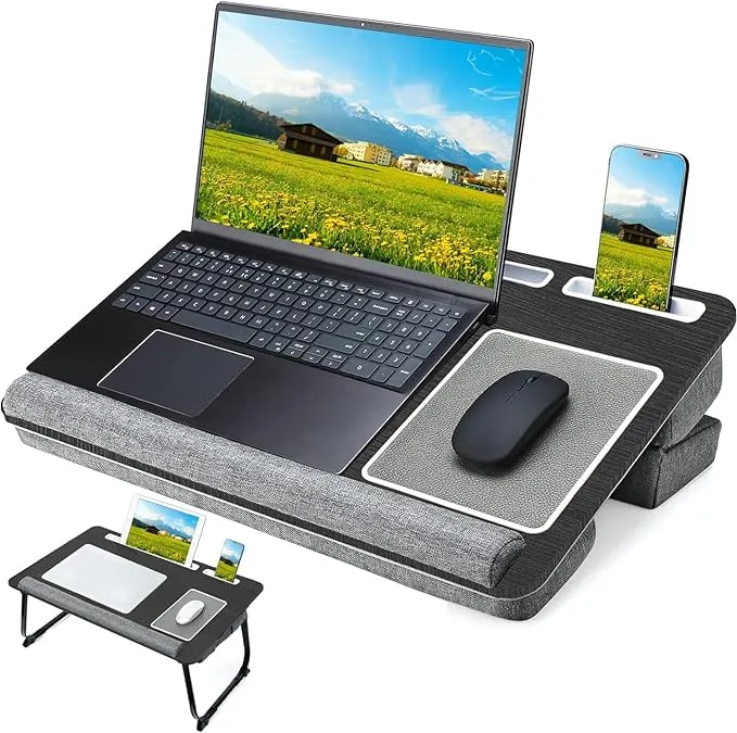 Lap Desk for Laptop with Cushion, Adjustable Laptop Desk for Bed - Fits Up to 17" Laptop, Computer Tray Table with Tablet & Phone Holder, Foldable Lap Desks for Adults with Mouse Pad & Wrist Rest