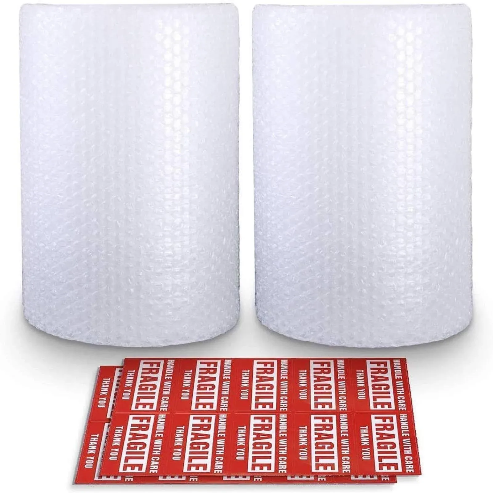 2-Pack Bubble Cushioning Wrap Rolls 3/16" Air Bubble 12 inch x 72 Feet Total Perforated Every 12" 20 Fragile Stickers Included