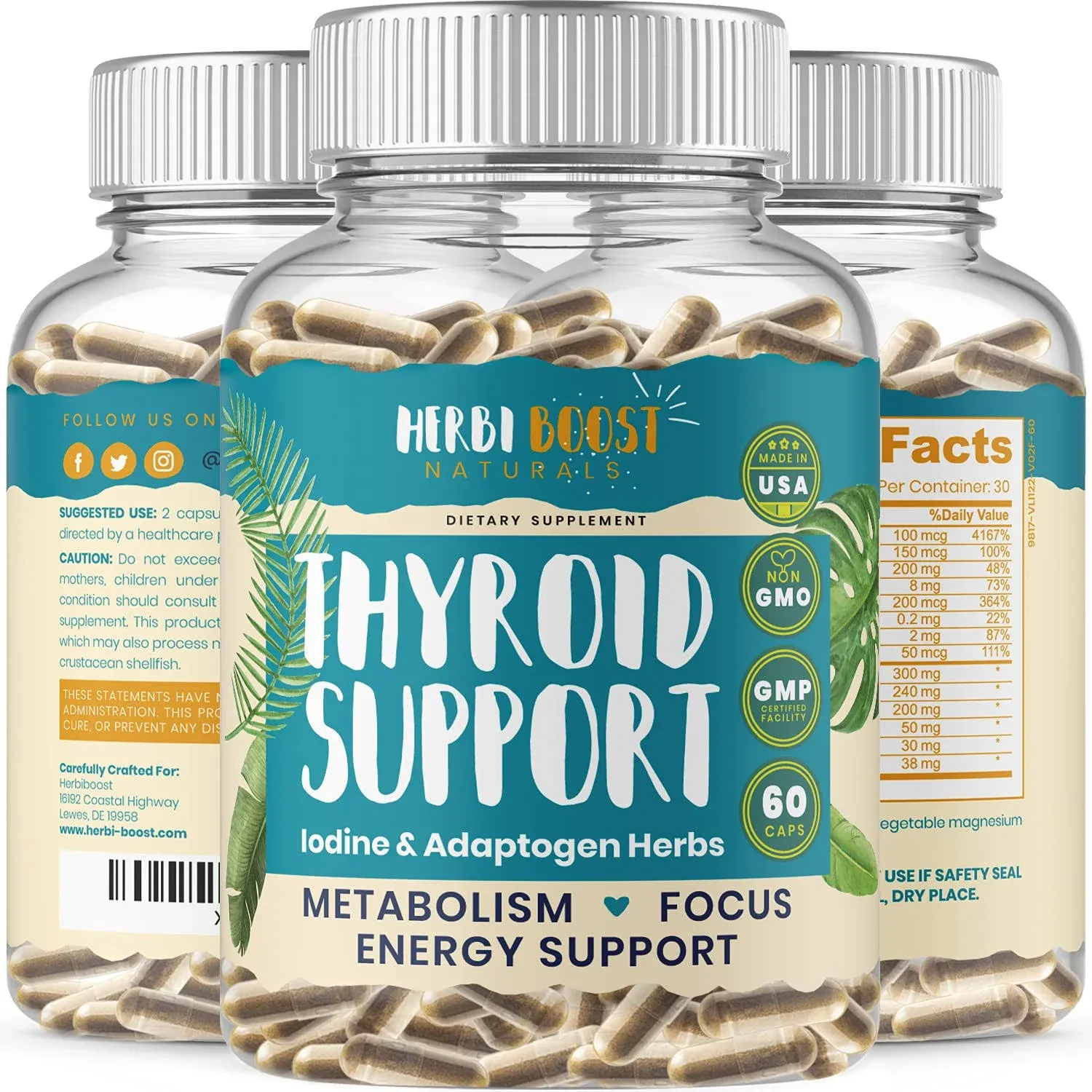 Herbi Boost Naturals Thyroid Support for Women with Iodine ǀ 1069mg Extra ...