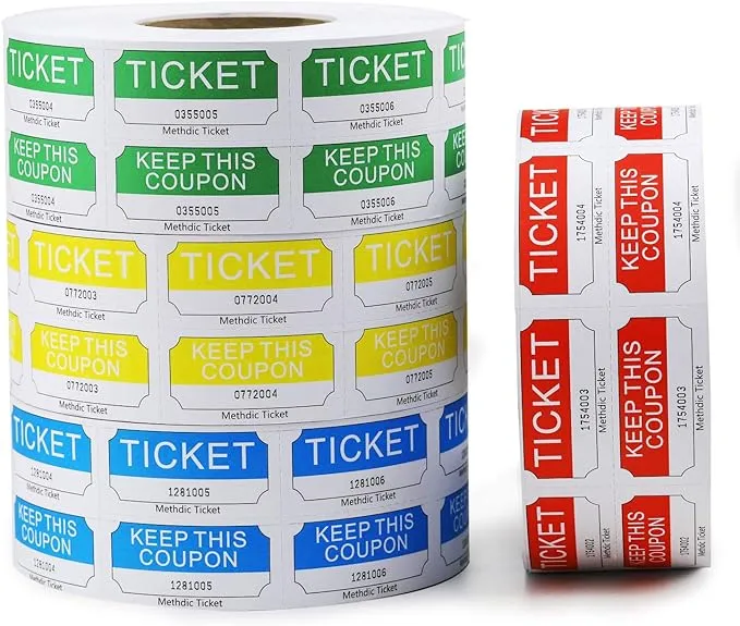 Methdic Raffle Tickets Double Roll 4 Colors Set 1000 Tickets per Roll