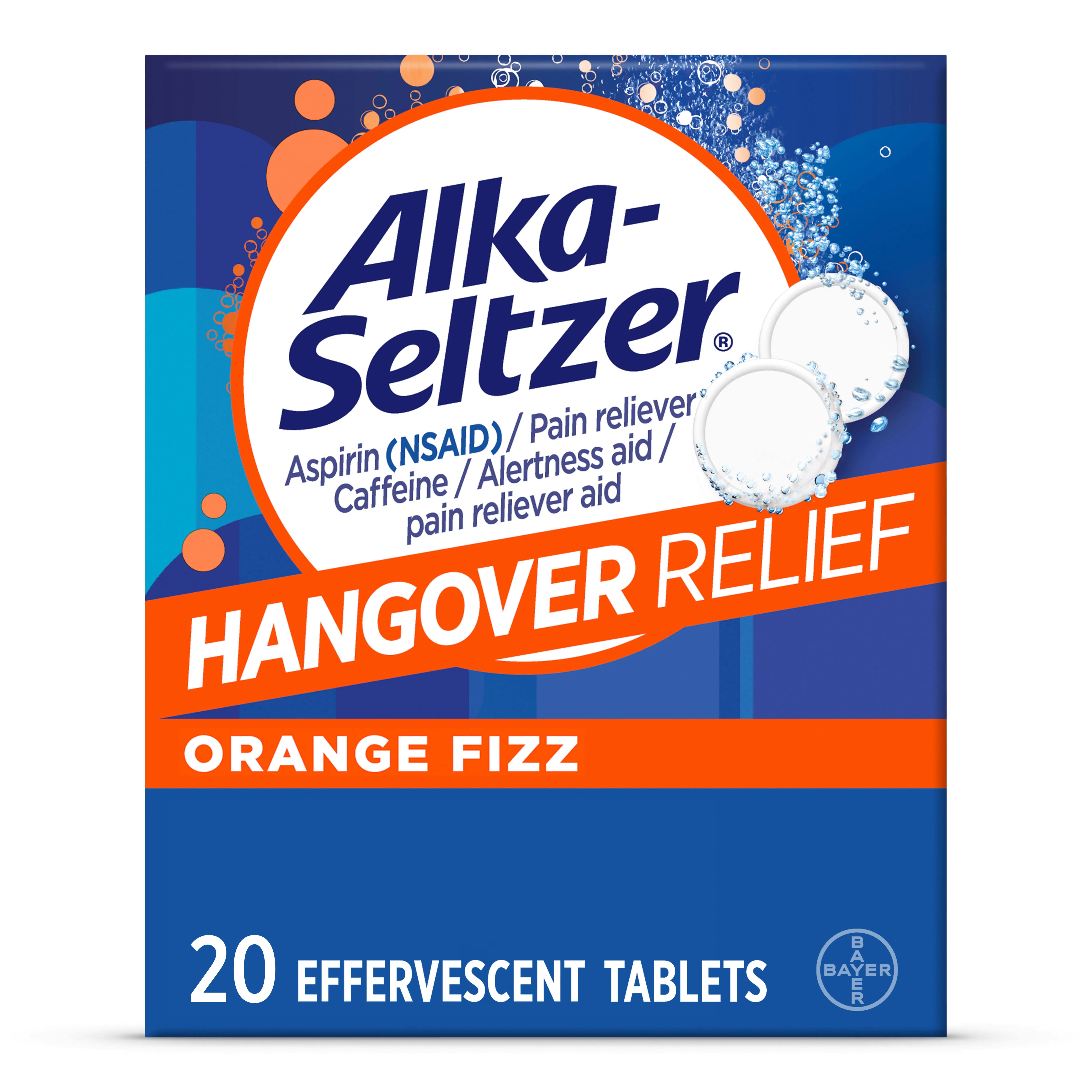 Alka-Seltzer Hangover Relief Effervescent Tablets, Orange Fizz, 20 CT