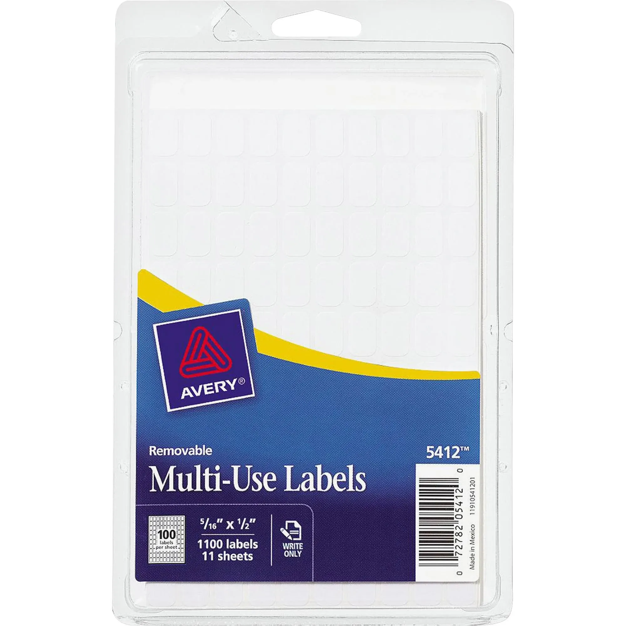 Avery Multi-Use Removable Labels, 5/16" x 1/2", White, Non-Printable, 1,100 Blank Labels Total (5412)