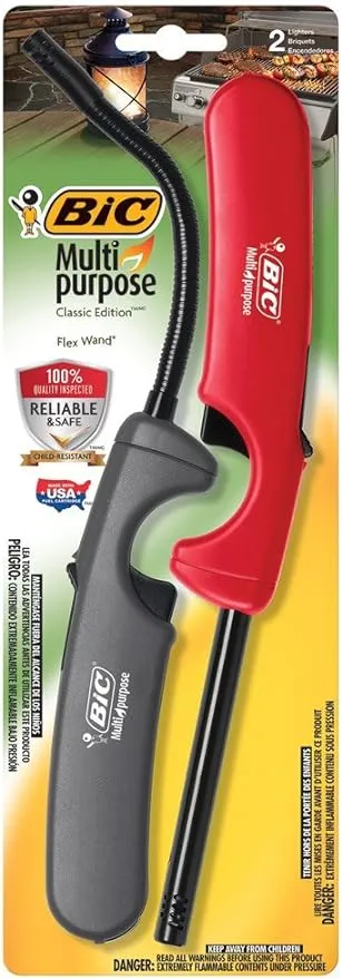 BIC Multi-Purpose Classic Edition Lighter & Flex Wand Lighter, 2-Pack (Colors May Vary)