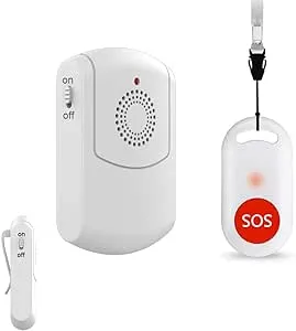 Caregiver Pager Wireless Call Button System Personal Alert Panic Button for Home Elderly Nurses Calling System with Pager and Emergency Button (1Receiver+1Button)