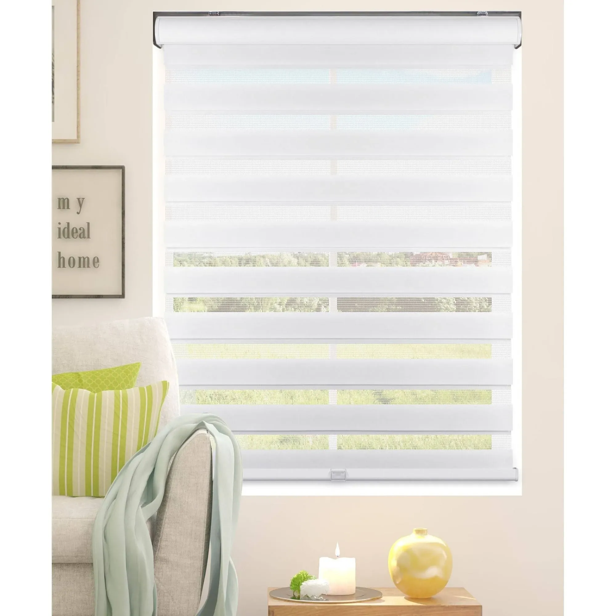 Arlo Blinds Cordless Zebra Roller Shades 24" W x 72" H, White Horizontal Window