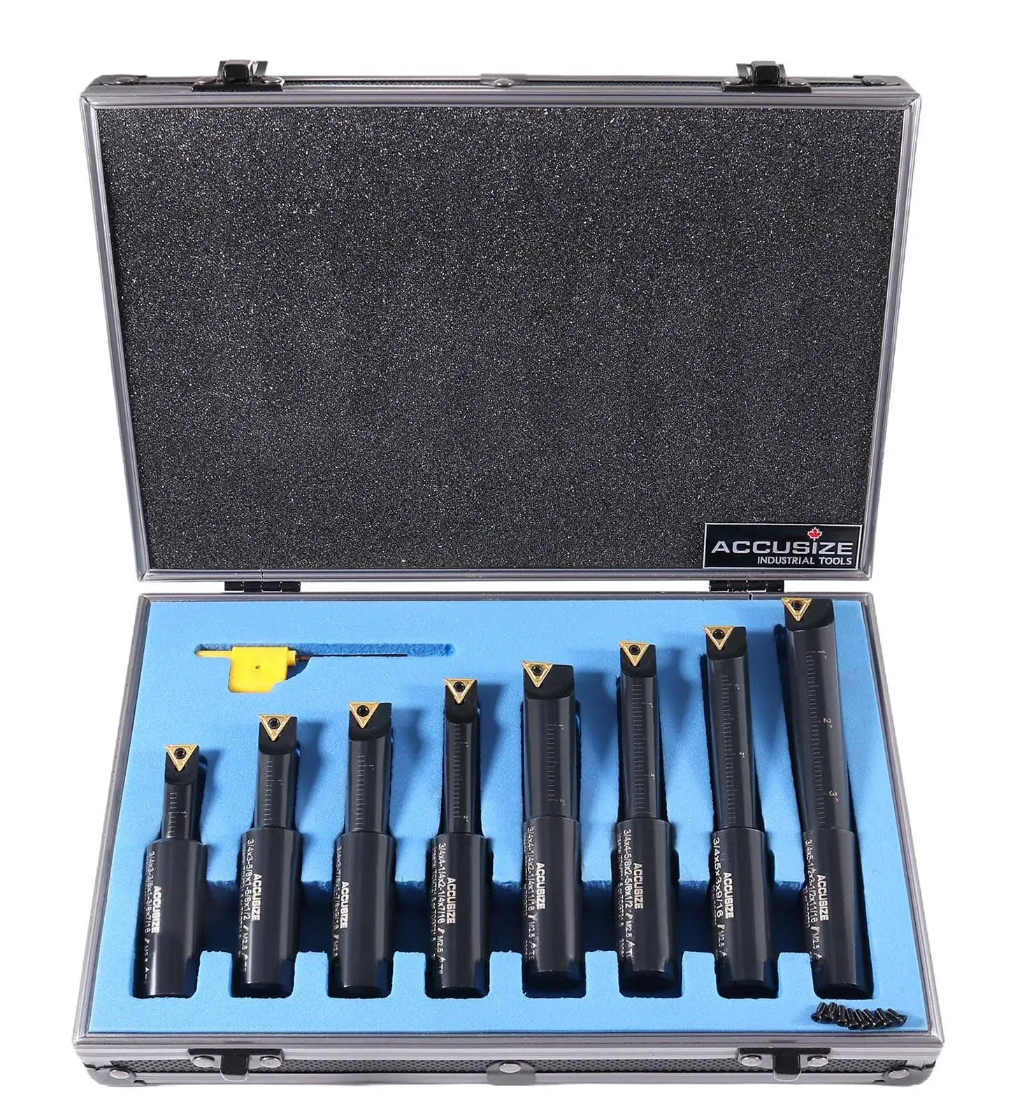 Accusize Industrial Tools 8 Pc 3/4'' Round Shank Indexable Boring Bar Set with Tcmt Carbide Inserts, 90 Degree, 2627-9108