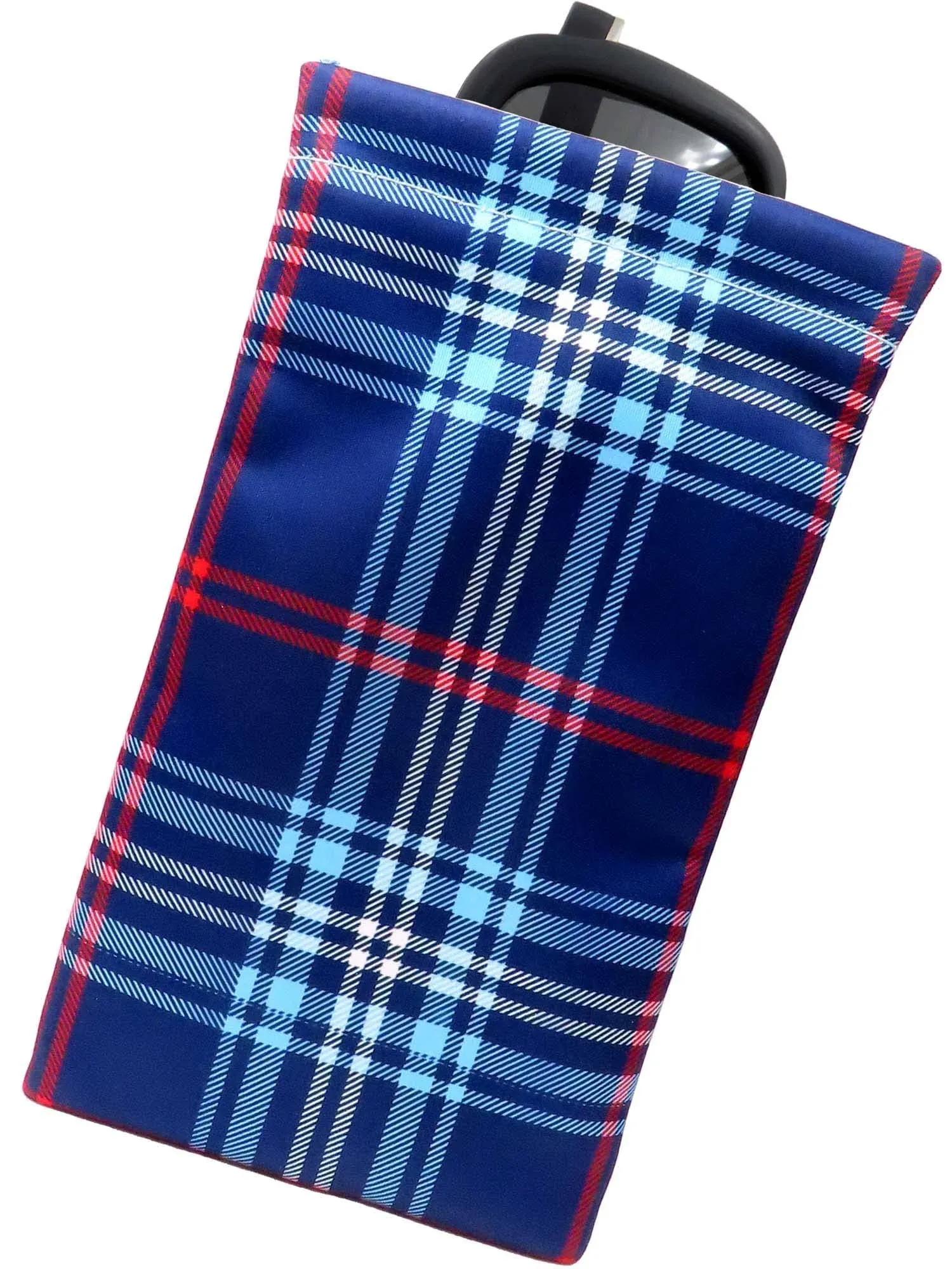 XL Soft Sunglasses Case in Plaid Microfiber print - Eyeglass Pouch Squeeze Top - Glasses Case w/ Cloth - Smart Phone Case (CT8 PLAID)