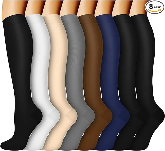 ACTINPUT 8 Pairs Compression Socks for Women & Men,Support Compression Stockings for Medical Running Athletic