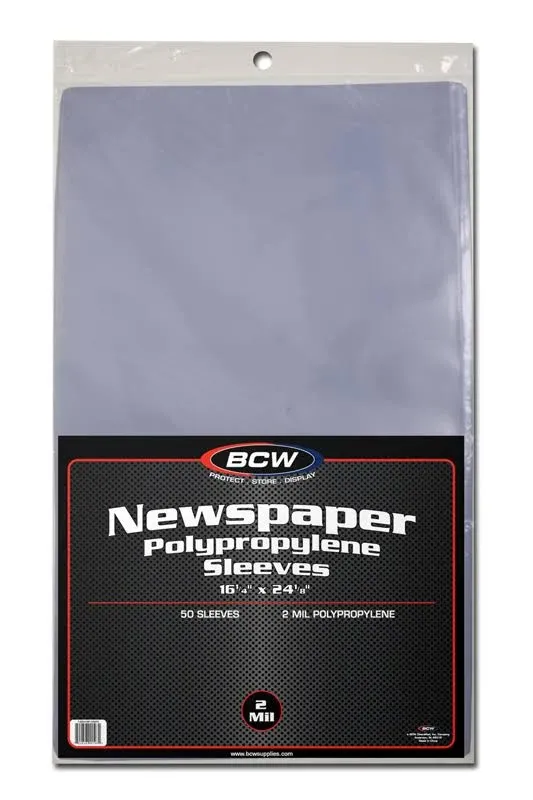 BCW Newspaper Sleeves 16&#034; X 24&#034; Large 2 mil Poly Bags PVC FREE 50 Protectors New