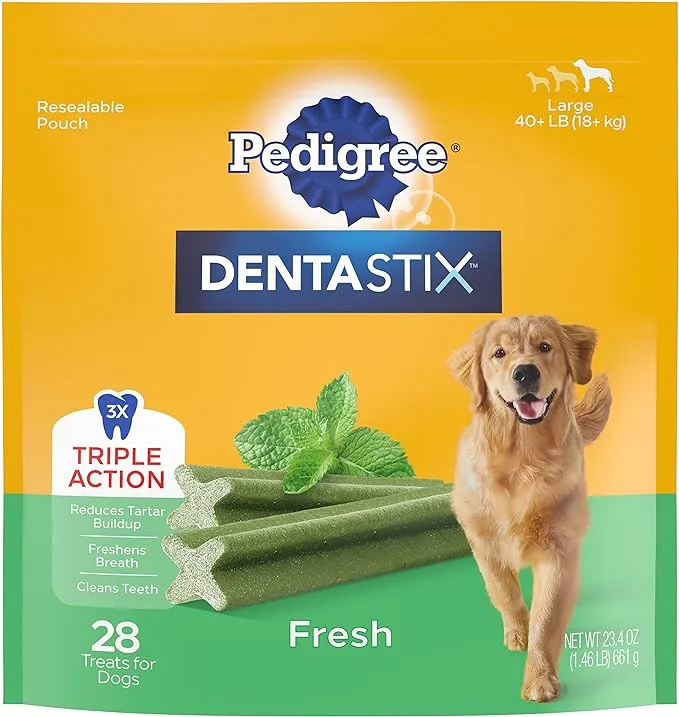 PEDIGREE DENTASTIX Fresh Breath Large Dog Dental Treats Fresh Flavor Dental Bones, 1.46 lb. Pack (28 Treats)