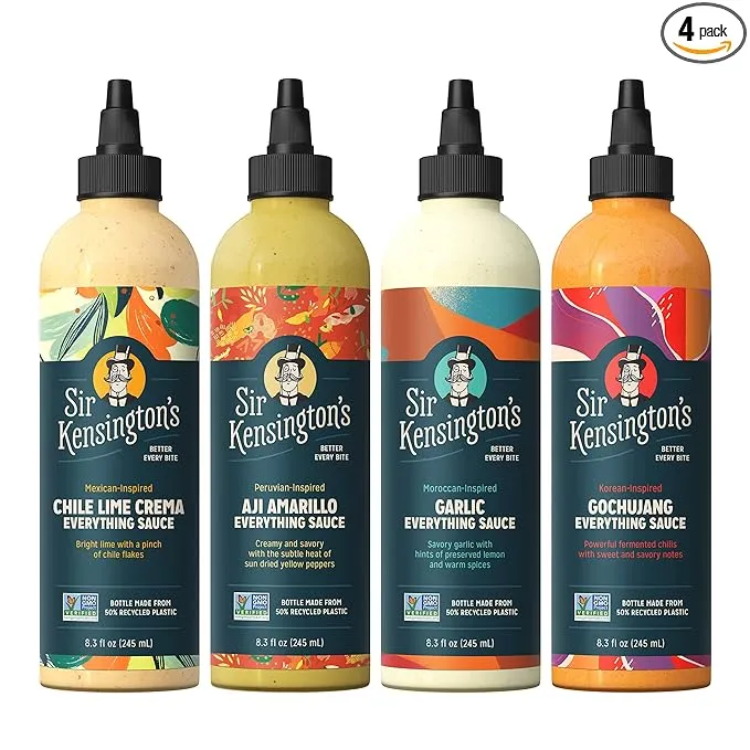 Sir Kensington's Everything Sauce Variety Pack, Chile Lime, Garlic, Aji Amarillo, Gochujang, Keto Diet Certified, Dairy Free, Gluten Free, Non- GMO Project Verified, Shelf-Stable, 8.3 oz 4 Pack