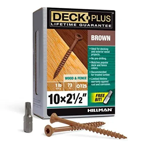 Deck Plus Wood Screws, Brown Exterior Screws, 2-1/2" x #10, 1lb