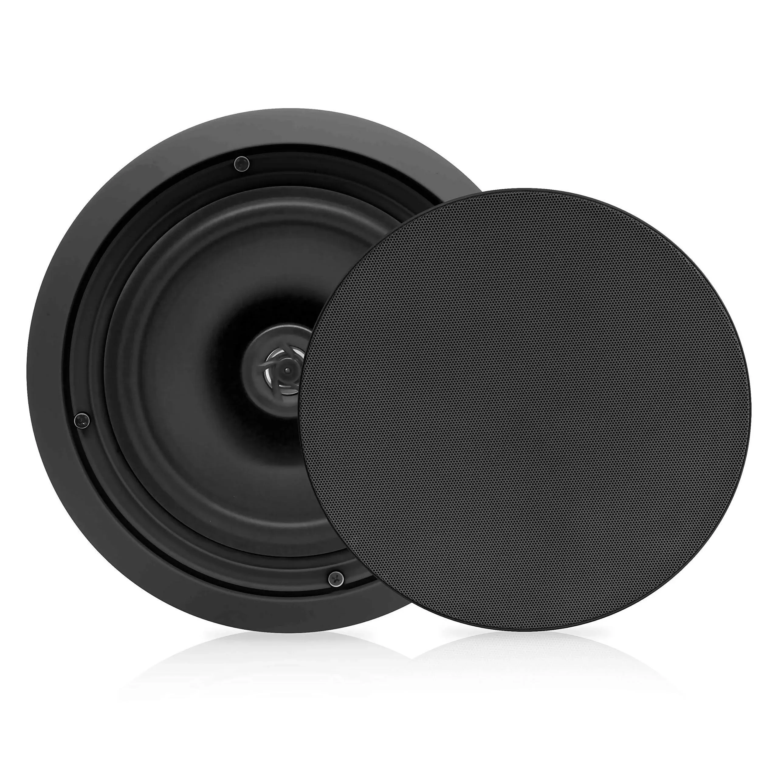 Pyle 8'' Ceiling Wall Mount Speakers-Pair of 2-Way Midbass Woofer Speaker 1/2'' Polymer Dome Tweeter Flush Design w/50Hz-20kHz Frequency Response&250 Watts Peak Easy Installation-Pyle PDIC81RDBK